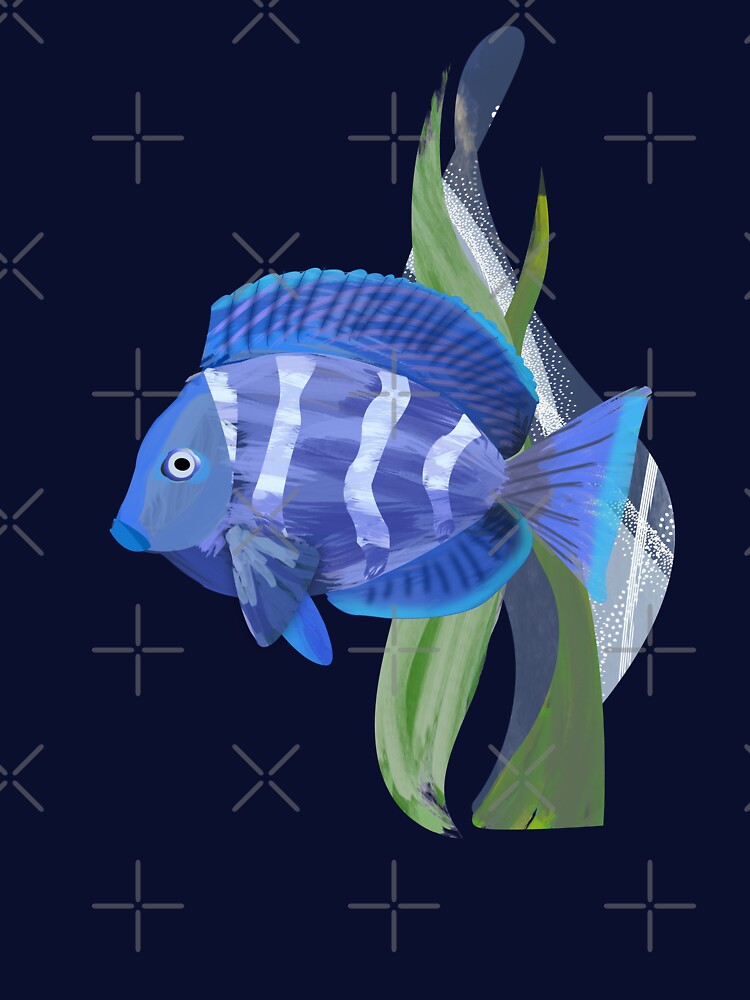 Bright blue tropical fish watercolor illustration - Caroline Laursen Original by Caroline Laursen