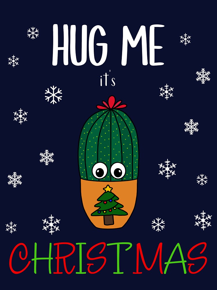 Hug Me It's Christmas - Cactus In Christmas Tree Pot by DreamCactus