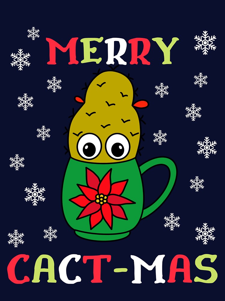 Merry Cact Mas - Small Christmas Cactus In Poinsettia Mug by DreamCactus