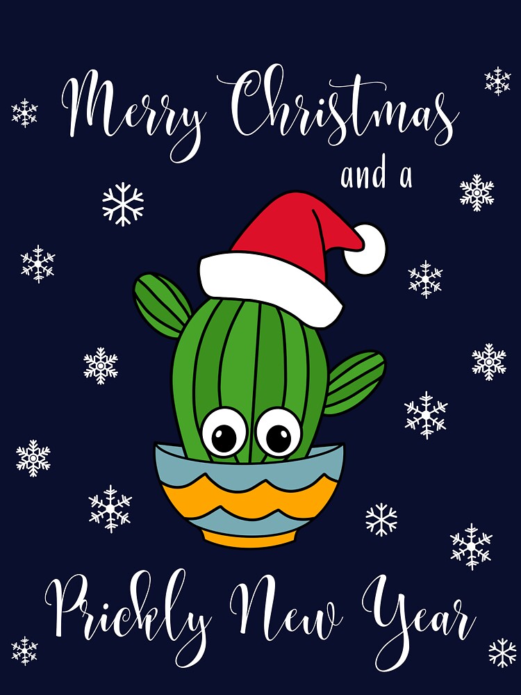 Merry Christmas And A Prickly New Year - Cactus With A Santa Hat In A Bowl by DreamCactus