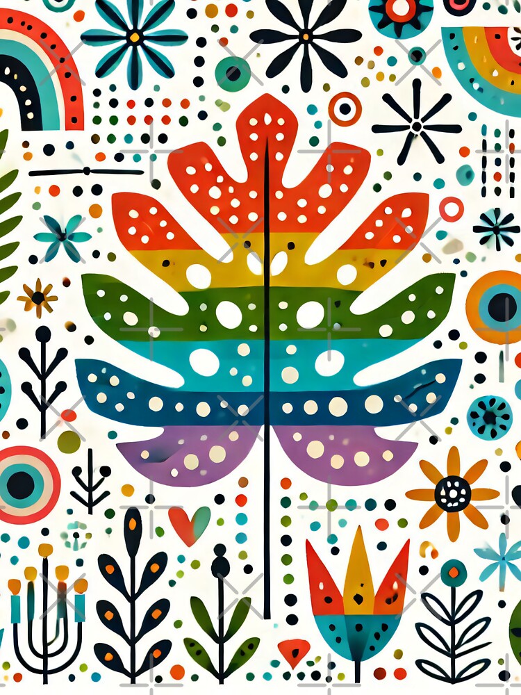Rainbow Monstera Leaf Vibrant Botanical Arrangement - Scandinavian Folk Art by heidiannemorris © by FOLK ART FUSION by heidiannemorris