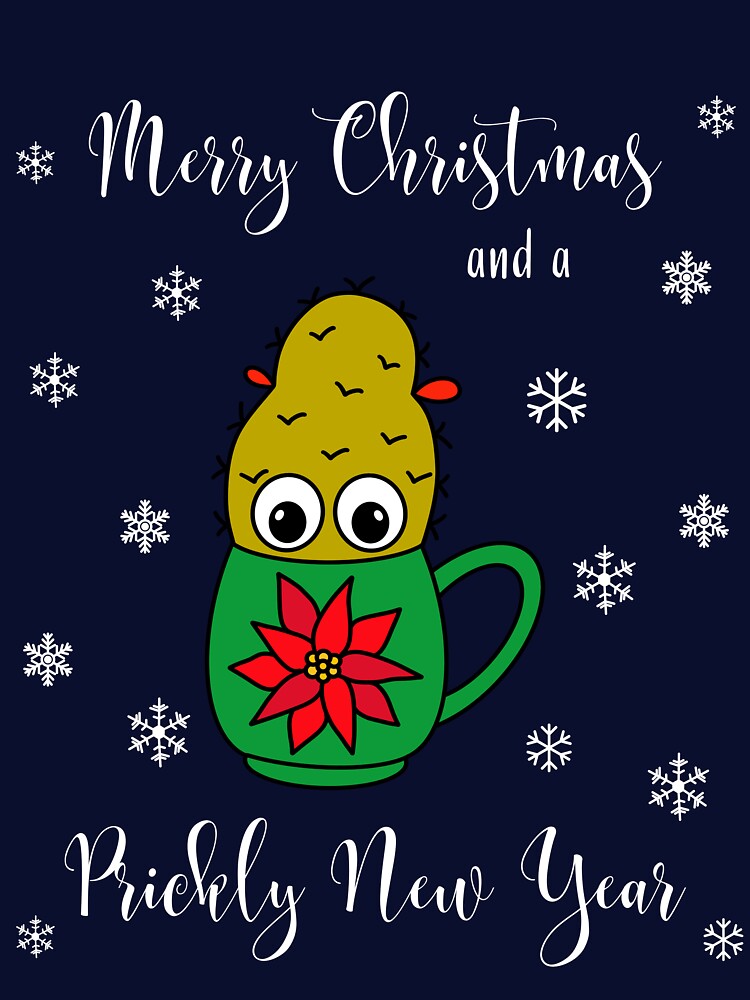 Merry Christmas And A Prickly New Year - Small Christmas Cactus In Poinsettia Mug by DreamCactus