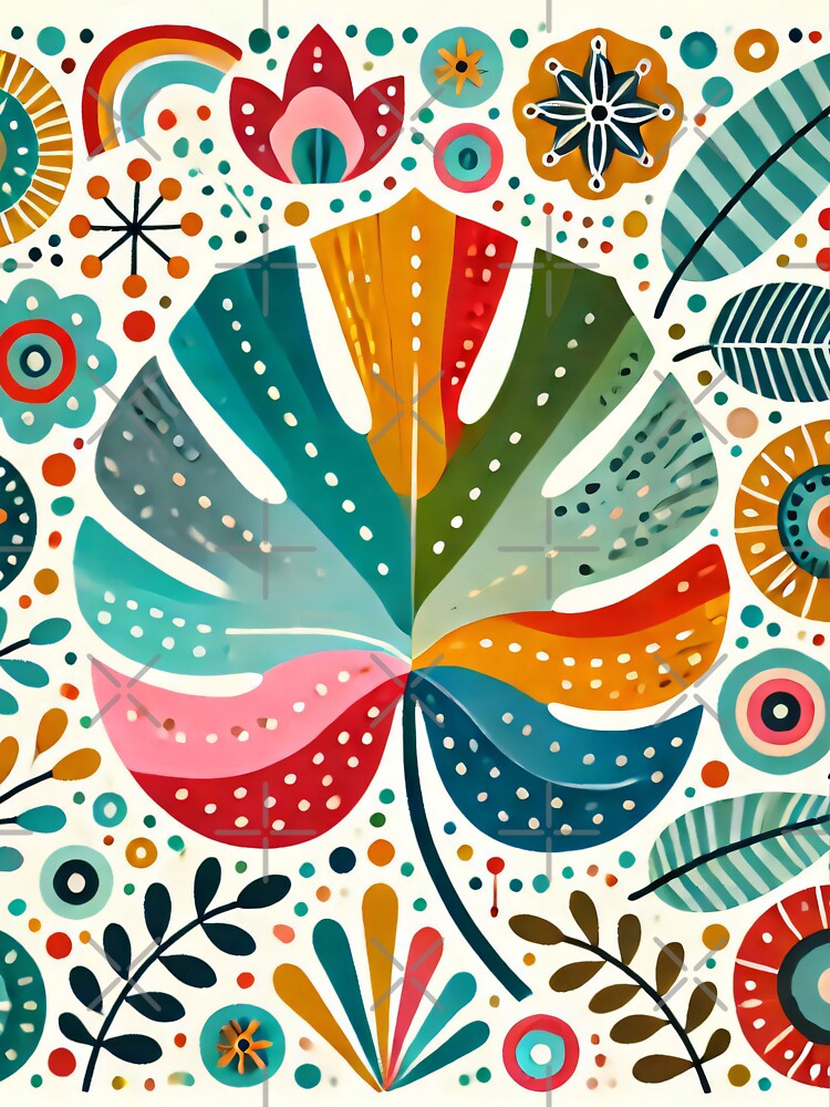 Monstera Rainbow Leaf  Vibrant Botanical Display - Scandinavian Folk Art by heidiannemorris © by FOLK ART FUSION by heidiannemorris