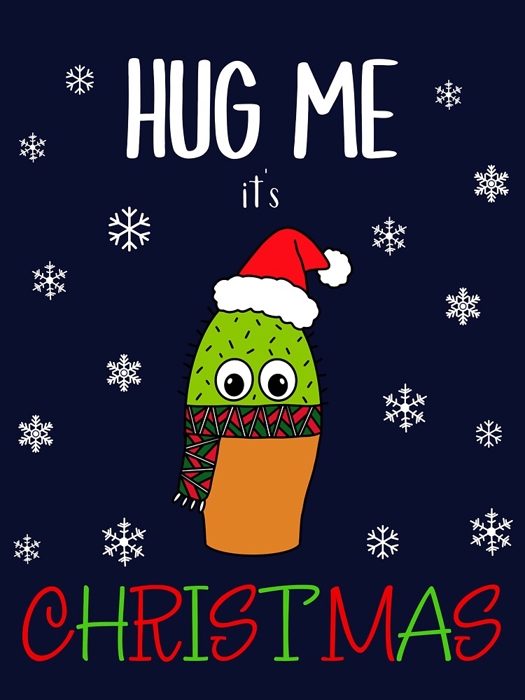 Hug Me It's Christmas - Cute Cactus With Christmas Scarf by DreamCactus