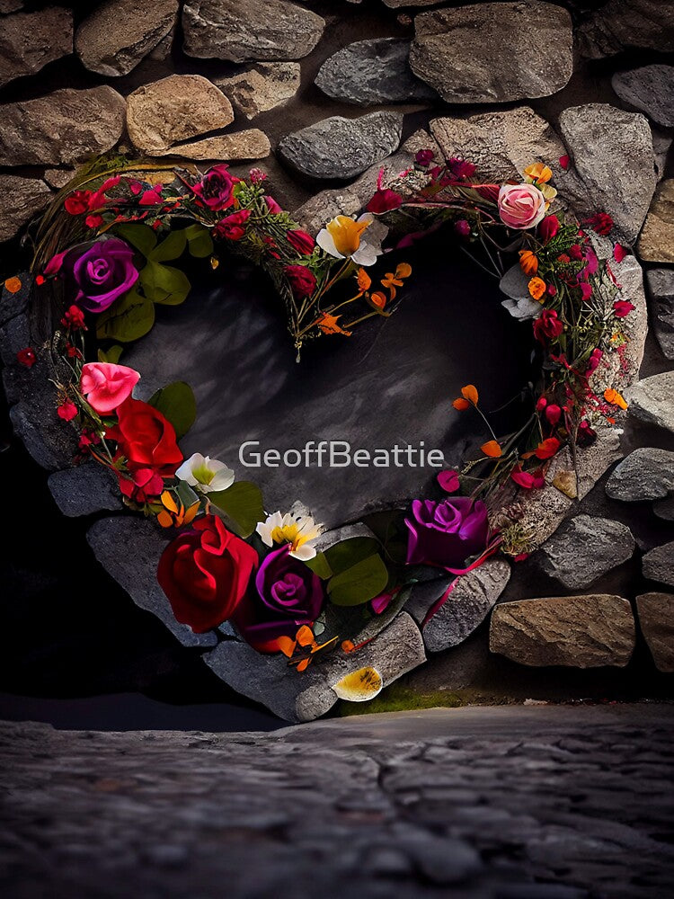 floral heart ring design on a stone wall 3 both vintage and modern floral wallpaper background new for 2023 by GeoffBeattie