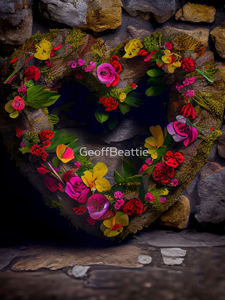 Floral heart ring design on a stone wall 11 both vintage and modern floral wallpaper background new for 2023 by GeoffBeattie