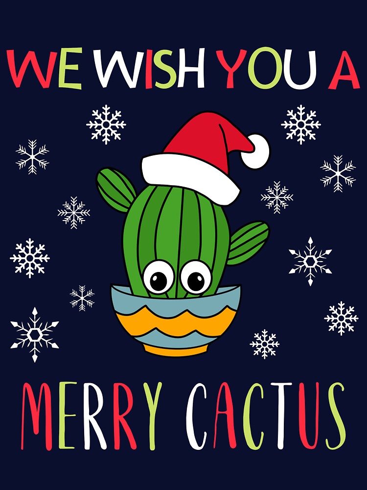 We Wish You A Merry Cactus - Cactus With A Santa Hat In A Bowl by DreamCactus