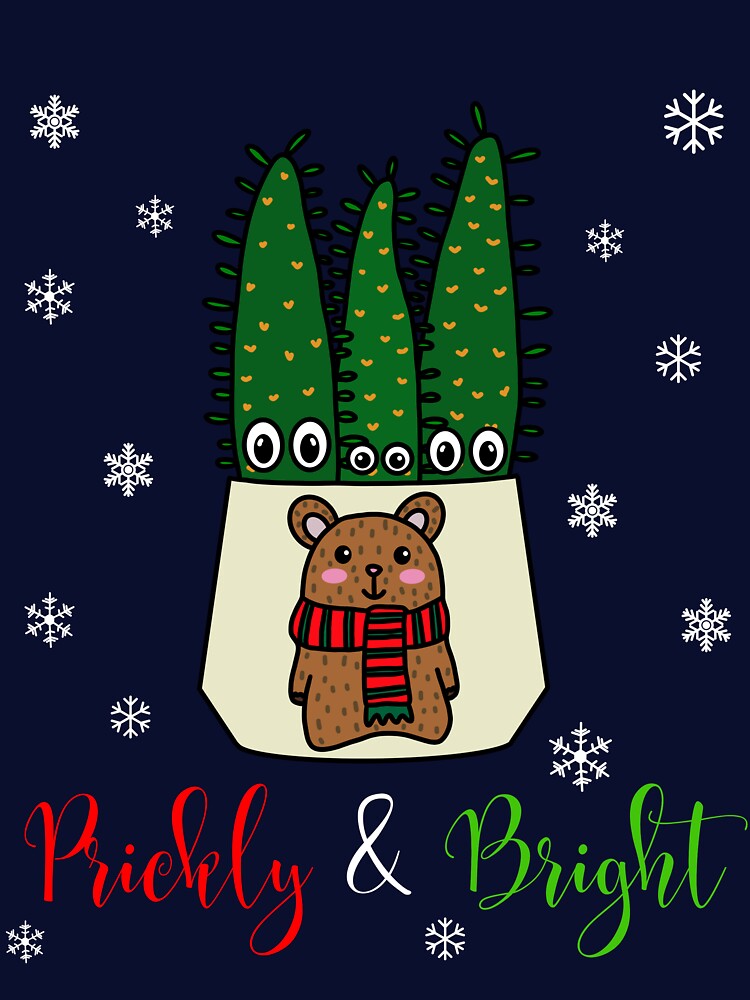 Prickly And Bright - Eves Pin Cacti In Christmas Bear Pot by DreamCactus