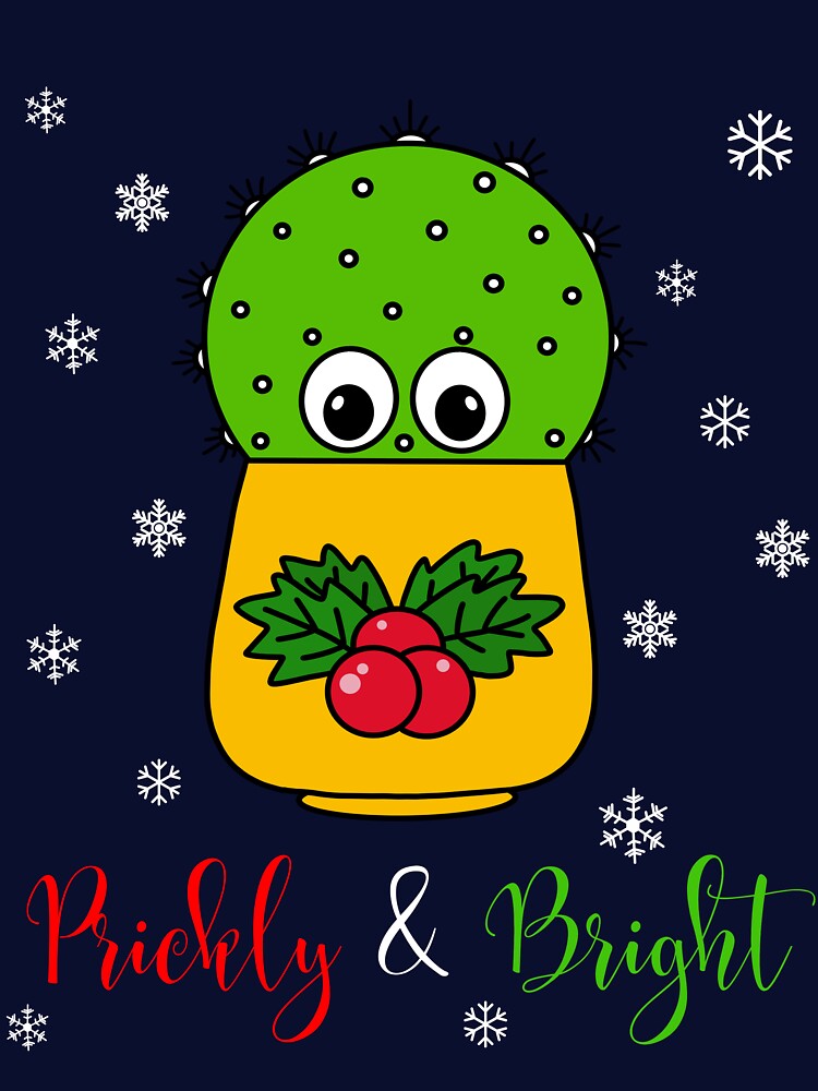 Prickly And Bright - Cute Cactus In Christmas Holly Pot by DreamCactus