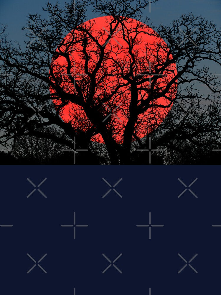 Tree Blood Moon Midnight Blue Sky Cottage Decor Art A474 by byNicol