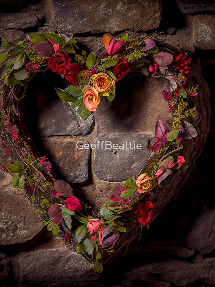 Floral heart ring design on a stone wall 5 both vintage and modern floral wallpaper background new for 2023 by GeoffBeattie