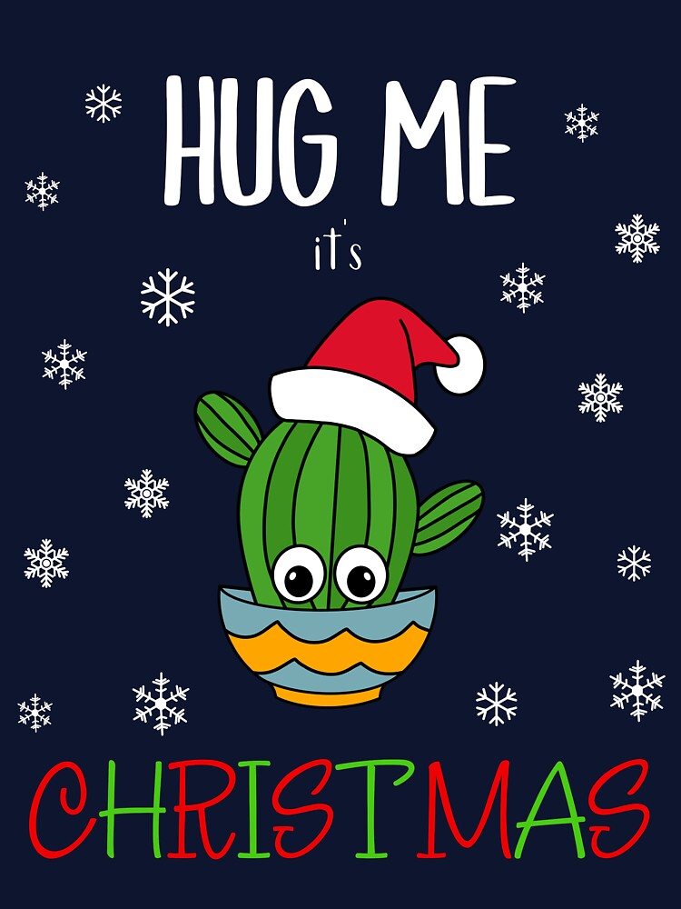 Hug Me It's Christmas - Cactus With A Santa Hat In A Bowl by DreamCactus