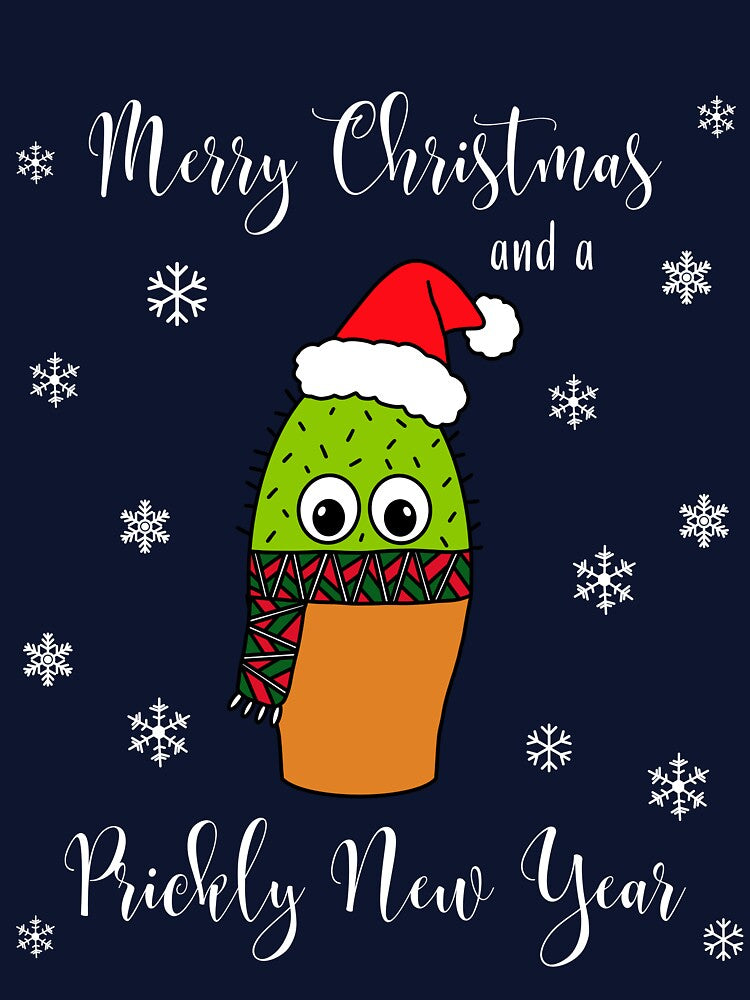 Merry Christmas And A Prickly New Year - Cute Cactus With Christmas Scarf by DreamCactus