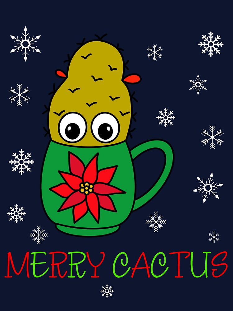 Merry Cactus - Small Christmas Cactus In Poinsettia Mug by DreamCactus