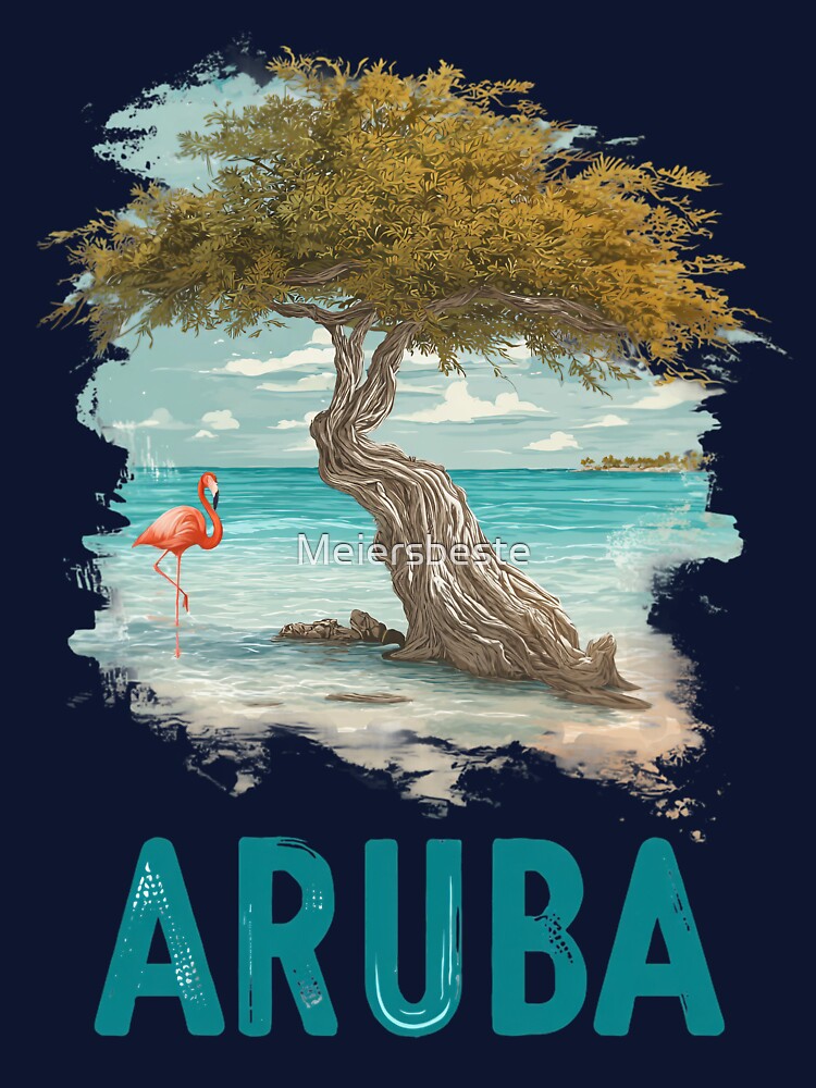 Aruba Caribbean beach with Divi-Divi tree and flamingo – island motif by Meiersbeste