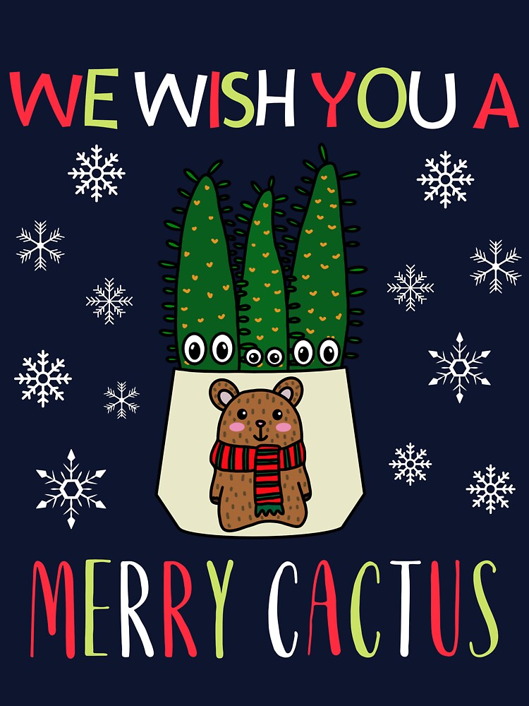 We Wish You A Merry Cactus - Eves Pin Cacti In Christmas Bear Pot by DreamCactus