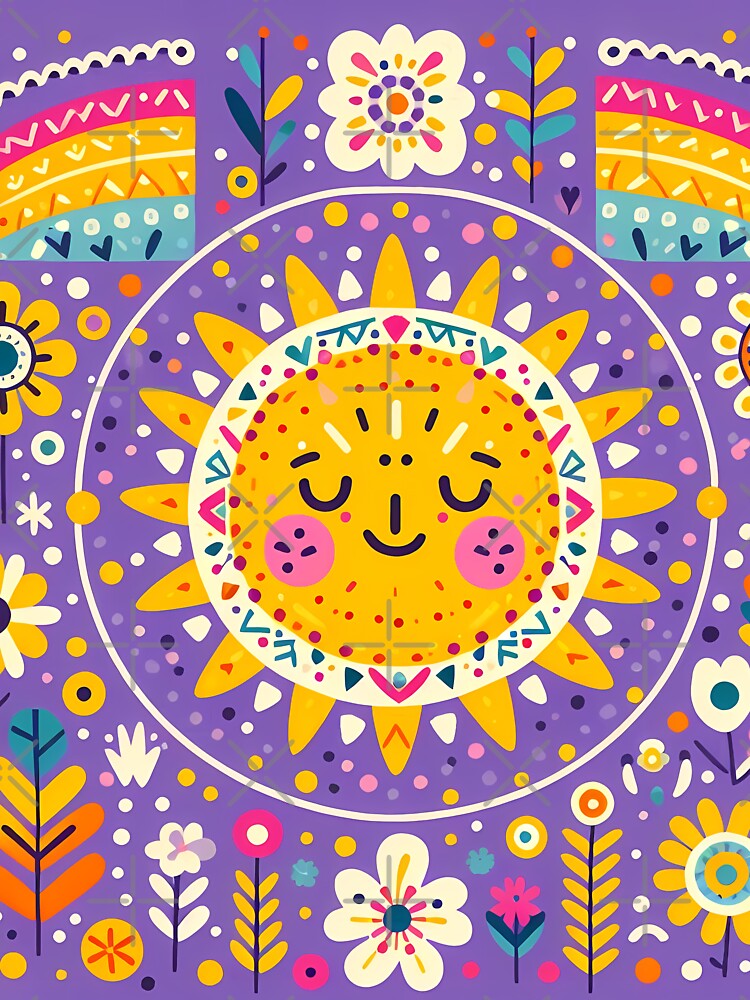 Smiling Sun Cheerful Nordic Radiance - Scandinavian Folk Art by heidiannemorris © by FOLK ART FUSION by heidiannemorris