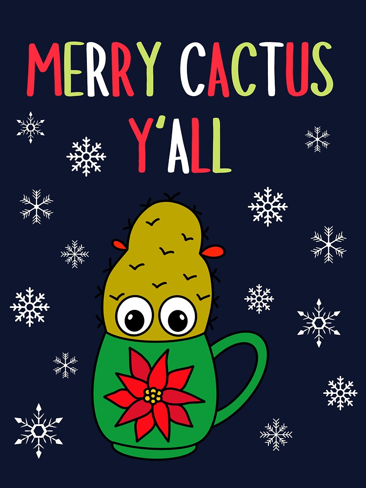 Merry Cactus Y'all - Small Christmas Cactus In Poinsettia Mug by DreamCactus