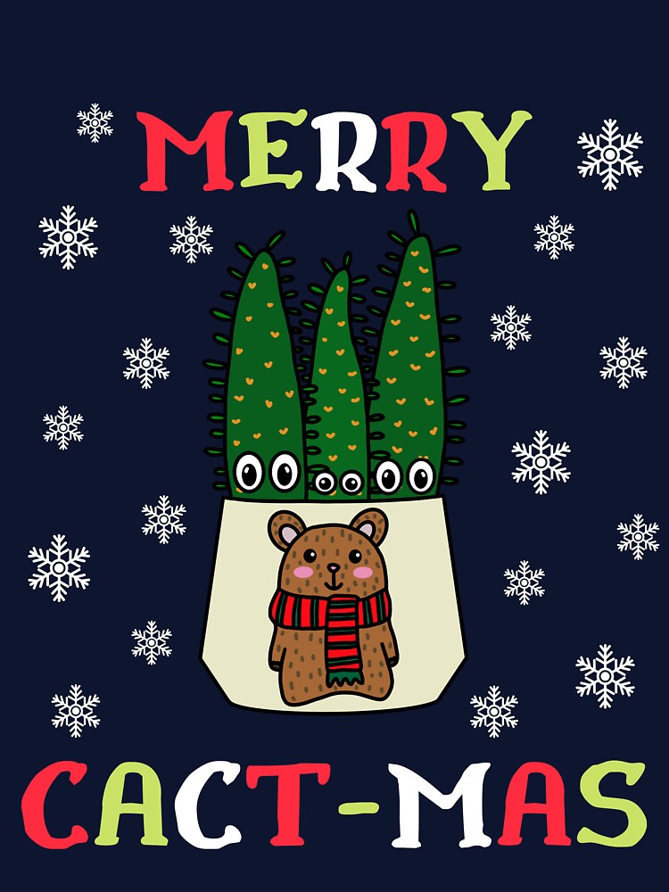 Merry Cact Mas - Eves Pin Cacti In Christmas Bear Pot by DreamCactus
