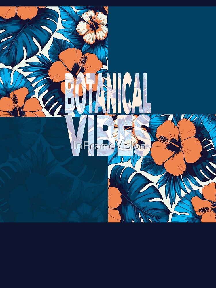 Botanical Vibes – Tropical Deep Blue & Orange Flowers Collage by InFrameVision