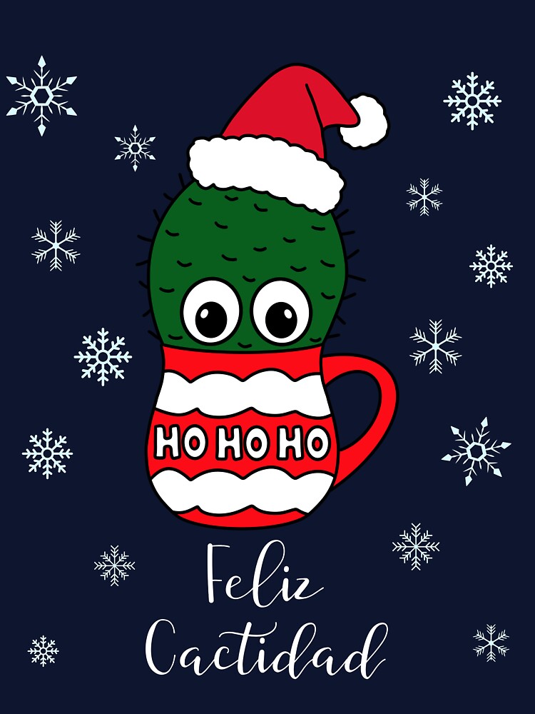 Feliz Cactidad - Cactus With A Santa Hat In A Christmas Mug by DreamCactus
