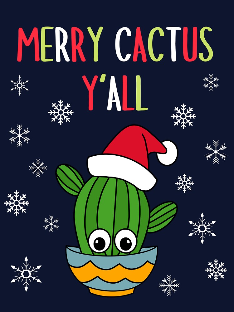 Merry Cactus Y'all - Cactus With A Santa Hat In A Bowl by DreamCactus