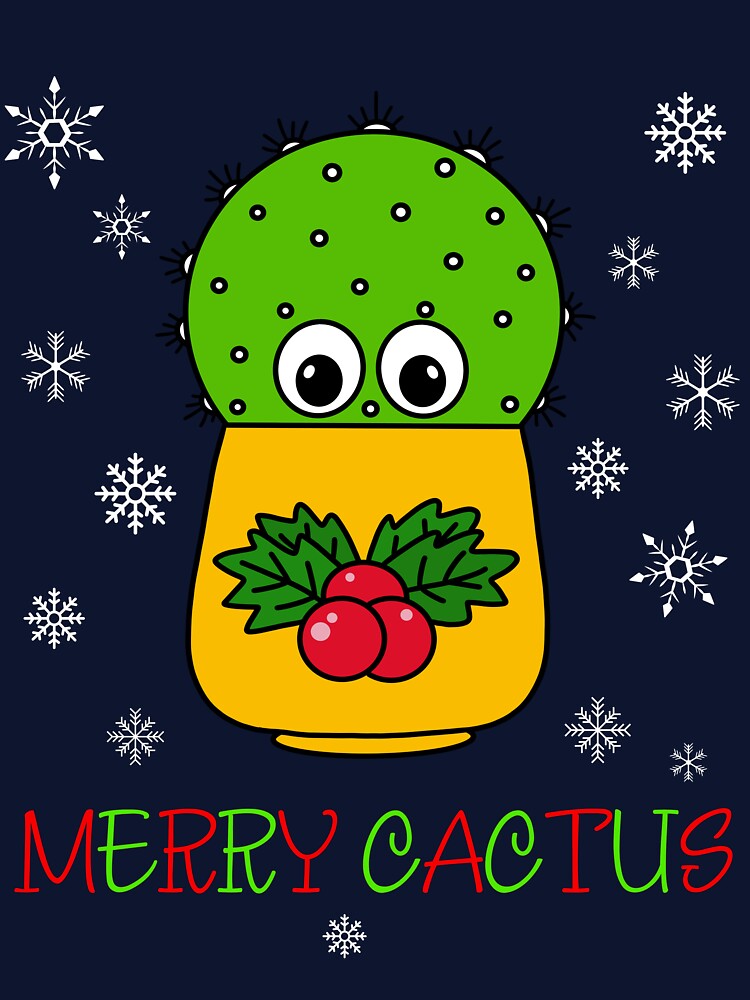 Merry Cactus - Cute Cactus In Christmas Holly Pot by DreamCactus