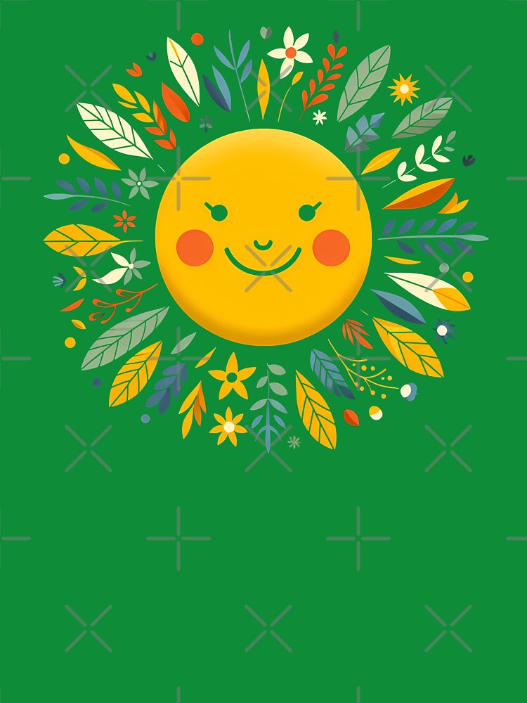 Sun: Smiling Floral Radiance - Scandinavian Folk Art by heidiannemorris © by FOLK ART FUSION by heidiannemorris