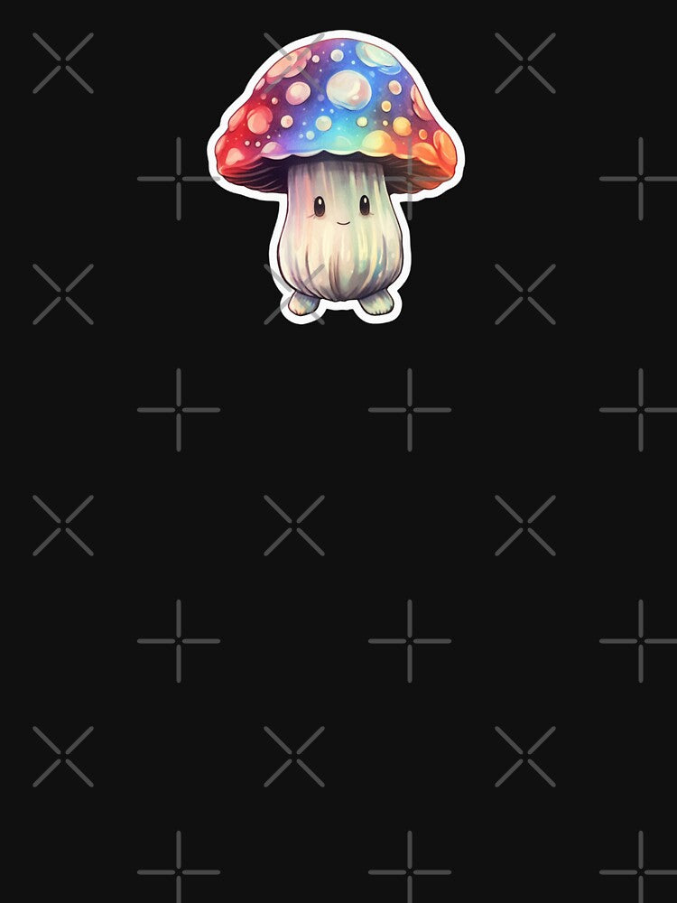 Colourful Kawaii Mushroom | Black Watercolour | Happy, Anime, Cute, Nature, Woods, Forest by FantasySoul
