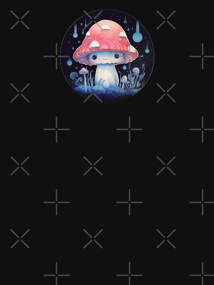 Cute Mushroom | Black Watercolour | Happy, Anime, Happy, Smiling, Aesthetic, Manga, Fungus, Fungi, Nature, Japanese, Cartoon, Love, Shroom, Toadstool, Cottagecore by FantasySoul