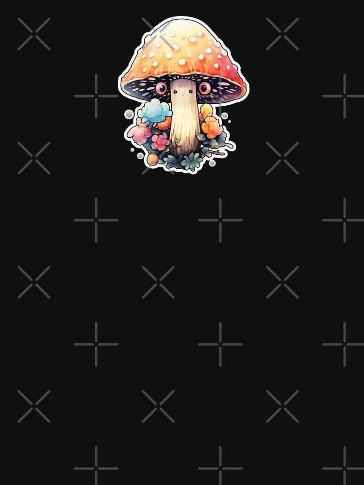 Colourful Manga Mushroom | Black Drawing | Happy, Cute, Nature, Kawaii, Woods, Forest by FantasySoul