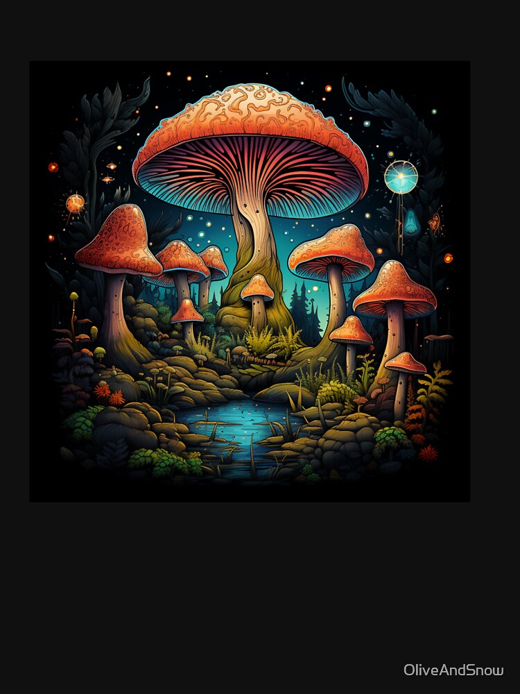 Fantasy psychedelic whimsical magic mushroom forest fungi by OliveAndSnow