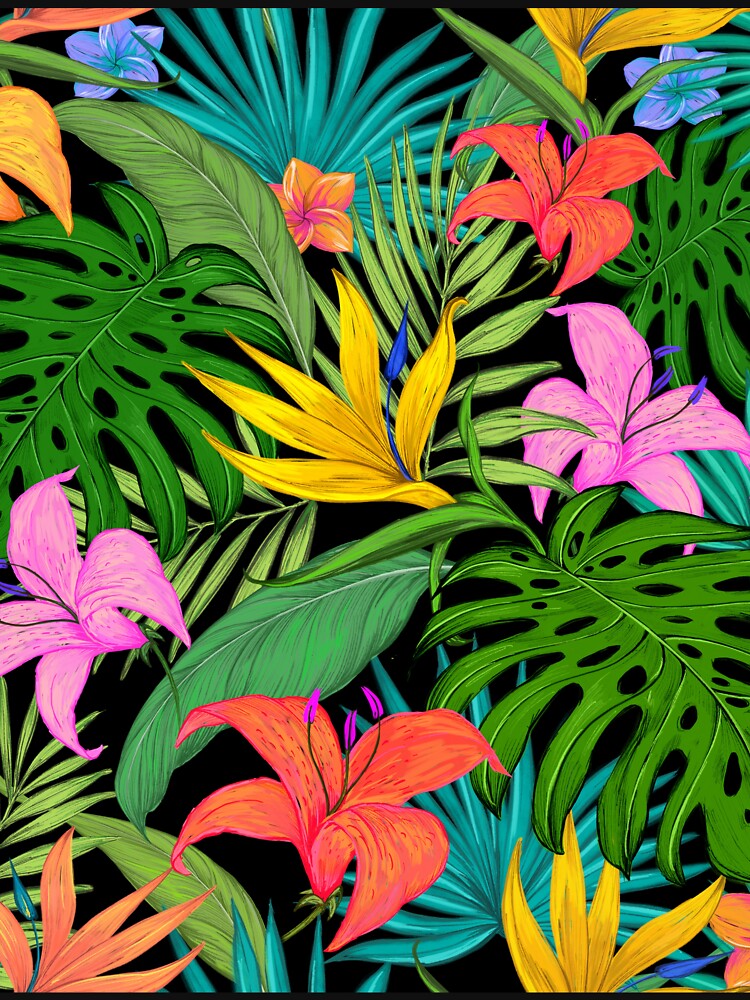 Hawaiian flowers and leaves tropical colors by Bela Ambrus