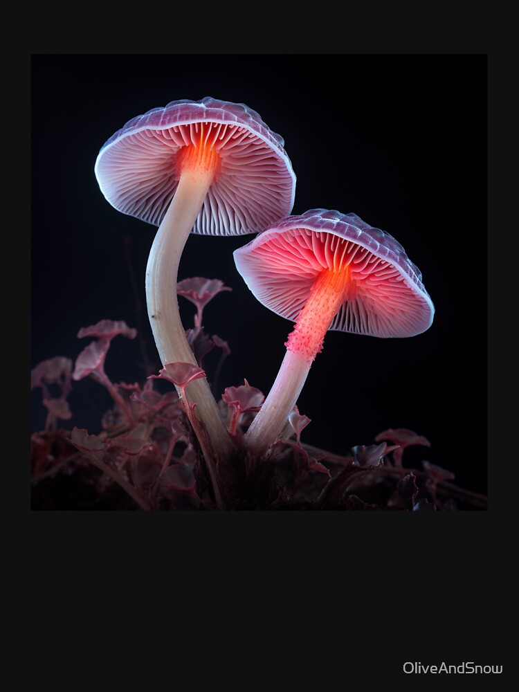 Fluorescent magic glowing pink mushroom friends shroom couple by OliveAndSnow