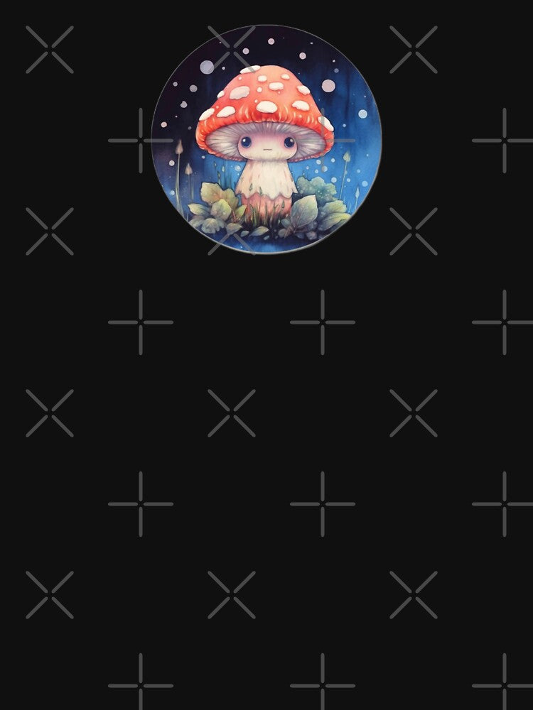 Anime Mushroom | Black Watercolour | Happy, Cute, Happy, Smiling, Aesthetic, Manga, Fungus, Fungi, Nature, Japanese, Cartoon, Love, Shroom, Toadstool, Cottagecore by FantasySoul