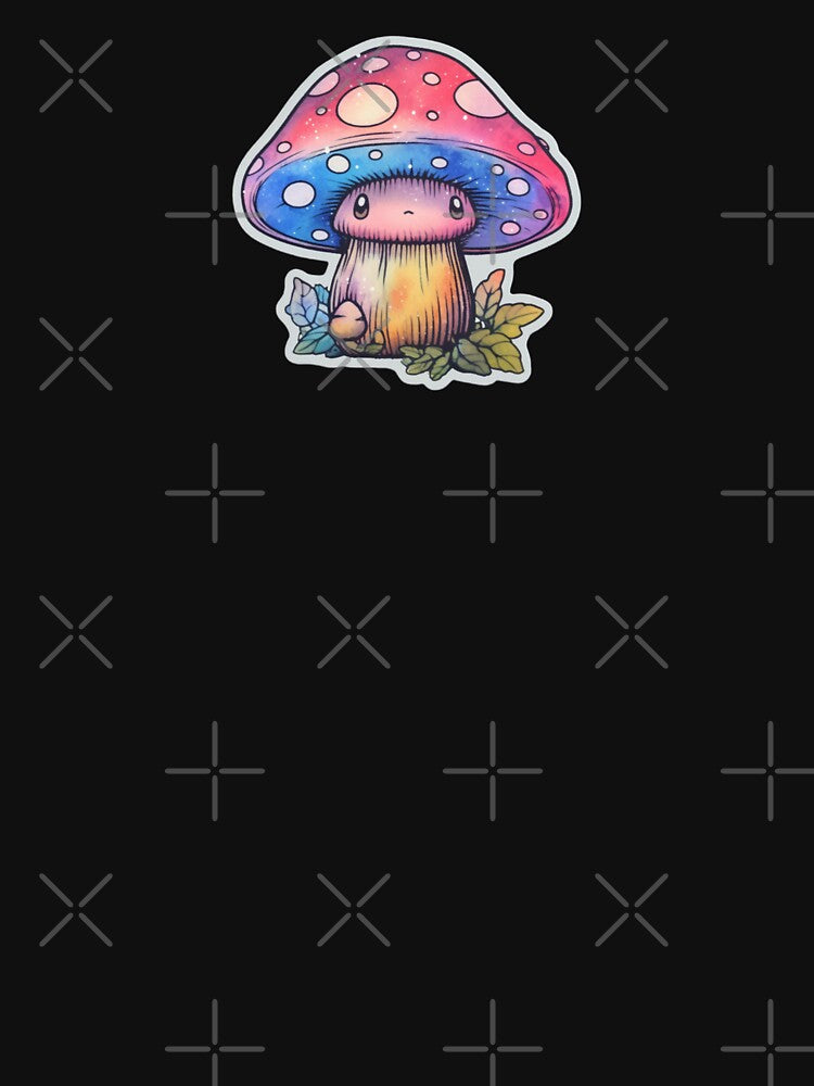Sad Anime Mushroom | Black Watercolour | Happy, Cute, Nature, Kawaii, Woods, Forest by FantasySoul