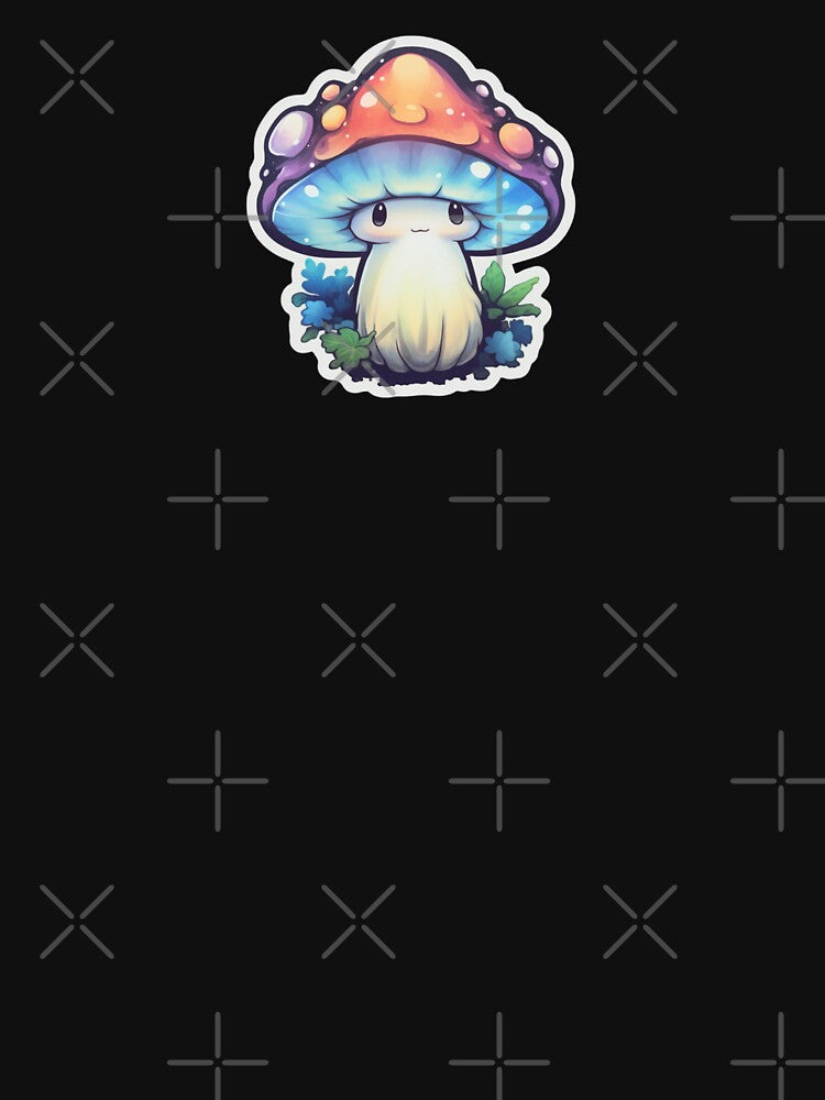 Cartoon Blue Mushroom | Black Watercolour | Happy, Cute, Nature, Kawaii, Woods, Forest by FantasySoul