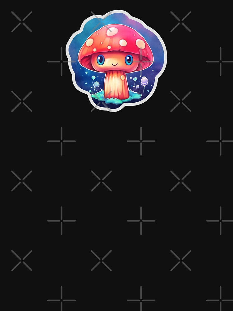 Happy Mushroom | Black Watercolour | Kawaii, Cute, Anime, Smiling, Aesthetic, Manga, Fungus, Fungi, Nature, Japanese, Cartoon, Love, Shroom, Toadstool, Cottagecore by FantasySoul