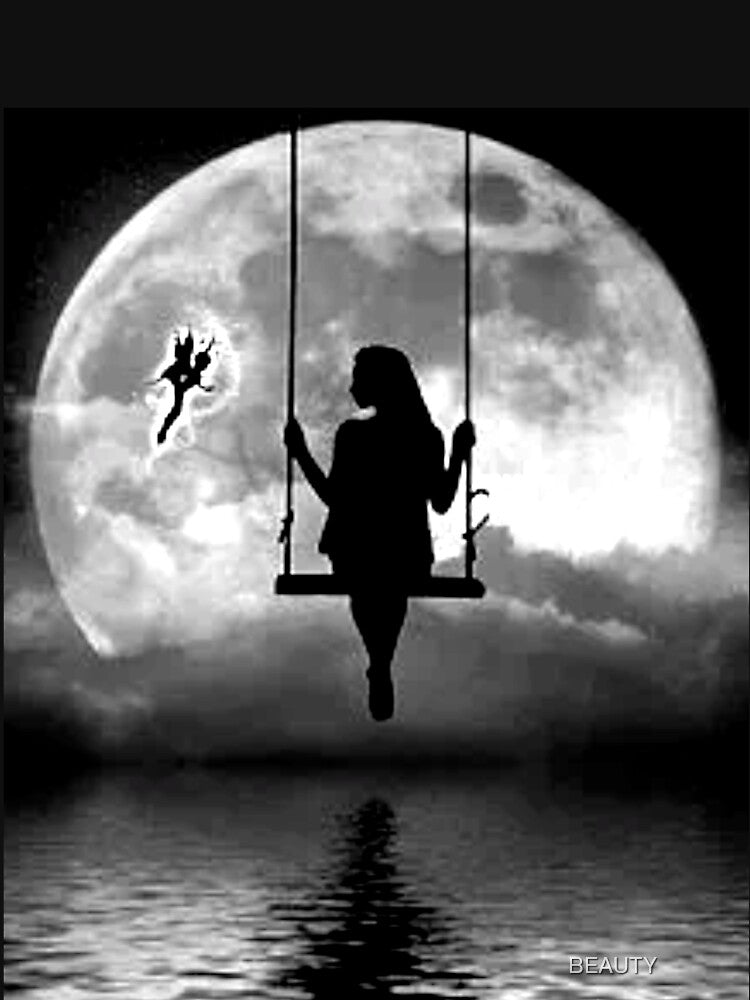 Cute girl watching the moon on a swing  Art by BEAUTY ⭐⭐⭐⭐⭐