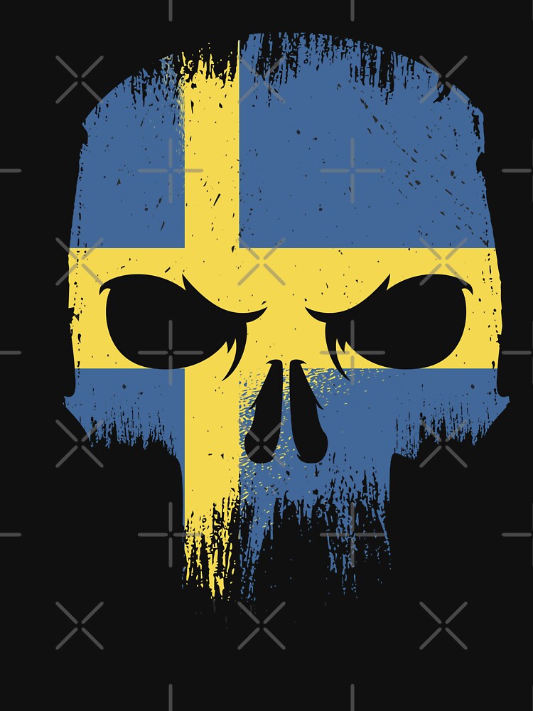Sweden Flag Souvenir Gift Country Skull Sweedish Patriotic Heratige by DadJokeDescript