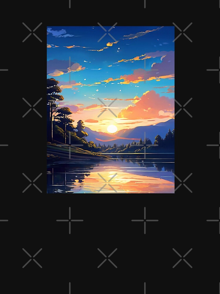 Sunset Over the Lake – Serene and Reflective Lake Sunset Art with Golden and Warm Hues by UniGift