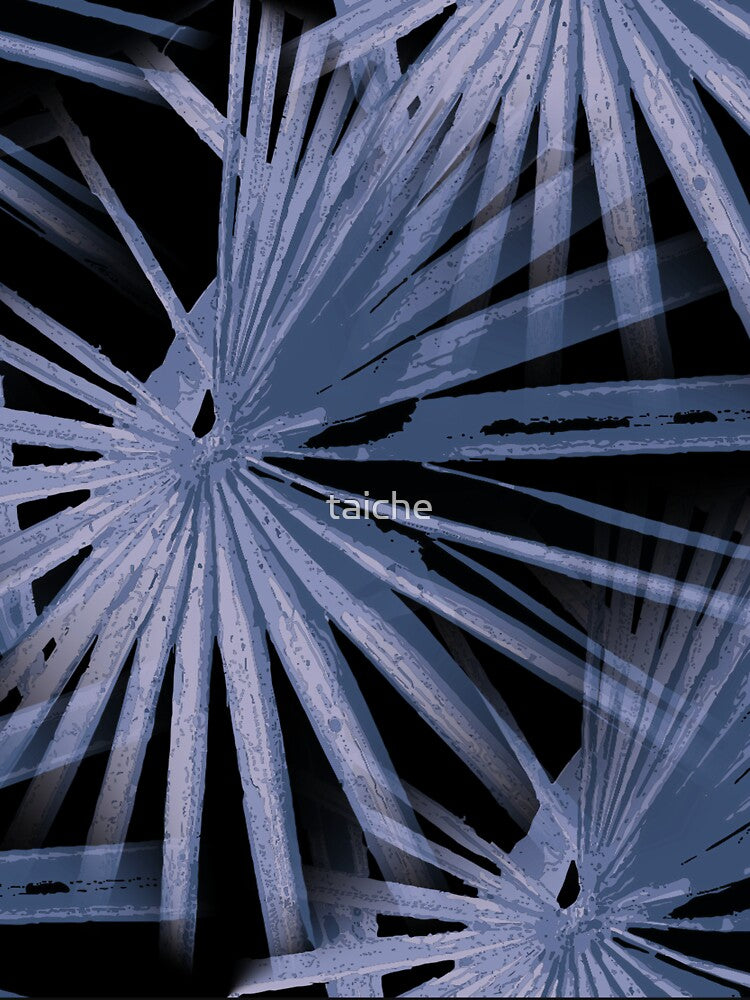 Blue on Black Tropical Vibes Beach Palmtree Vector by taiche