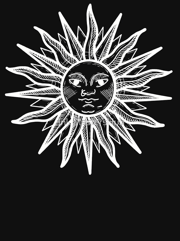Sun in medieval engraving - WHITE by InkMastersHub.com