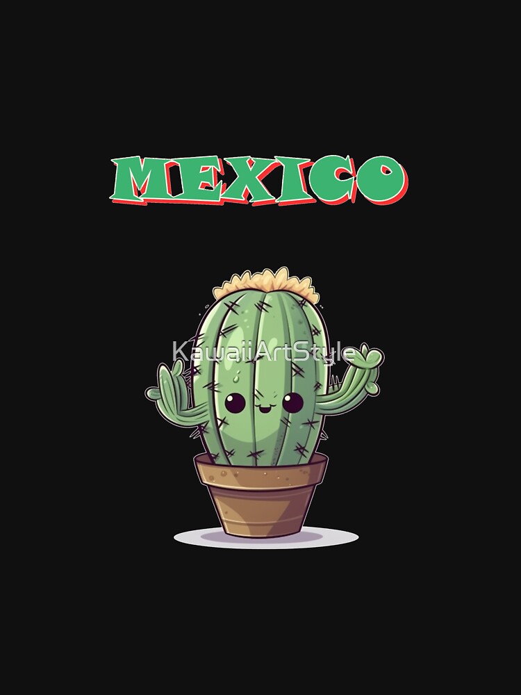 Happy Kawaii Cactus with Text "Mexico" by KawaiiArtStyle