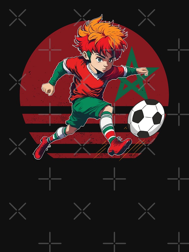 Moroccan Football Jersey - Manga-style amateur boy playing soccer by STDesign⭐⭐⭐⭐⭐