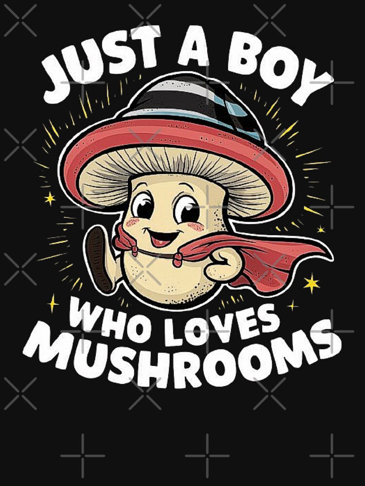 Just a Boy Who Loves Mushrooms – Cute Mushroom Character Illustration by love3617