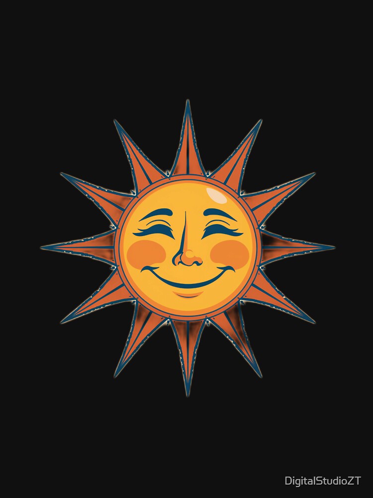 Smiling Sun Face Retro Vintage Illustration Happy Sunshine by DigitalStudioZT