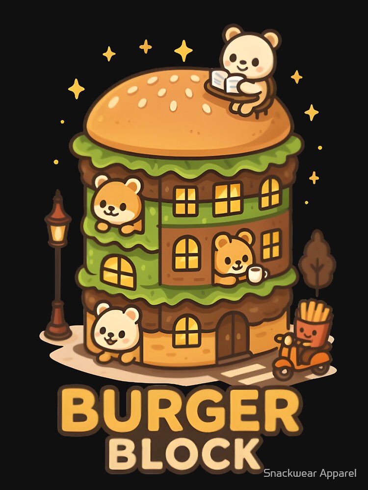 Burger Block – Kawaii City Food Shirt Design by Snackwear Apparel