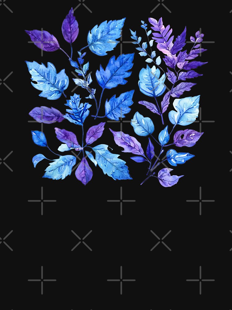 Watercolor Blue And Purple Botanical Leaves by SeamPix