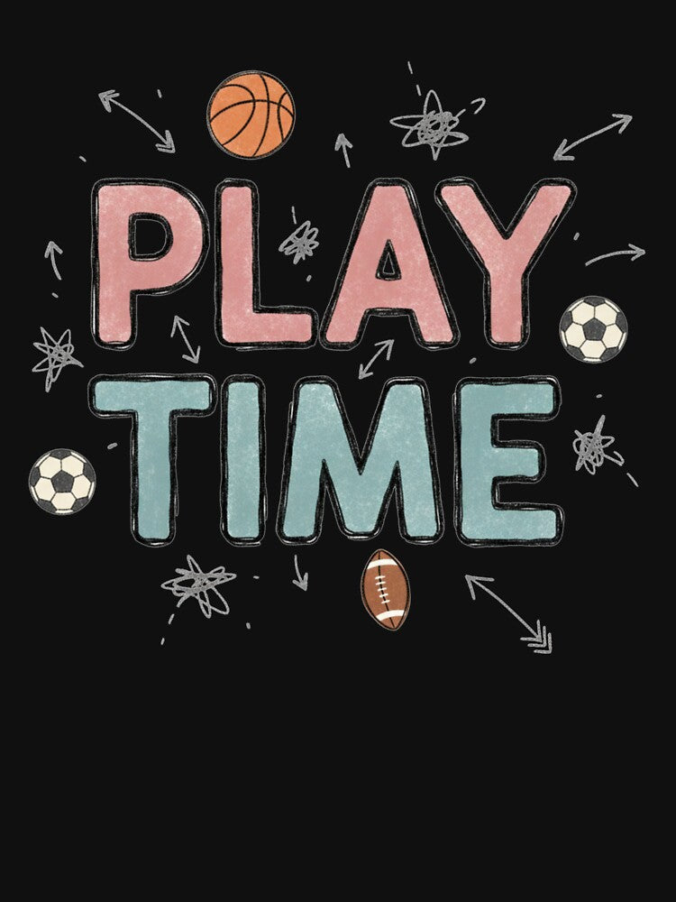 ​"Play Time" - Sporty Chalkboard Style. Pastel Sports-Themed Graphic: "PLAY TIME". by ZyVoAli